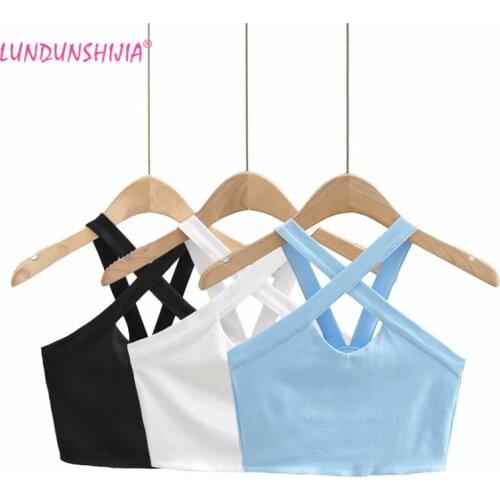 LUNDUNSHIJIA New Summer Fashion Women Sexy Tank Top Beach Fashion Cross Sleeveless Blouse Tops Solid Cotton Vest Tops