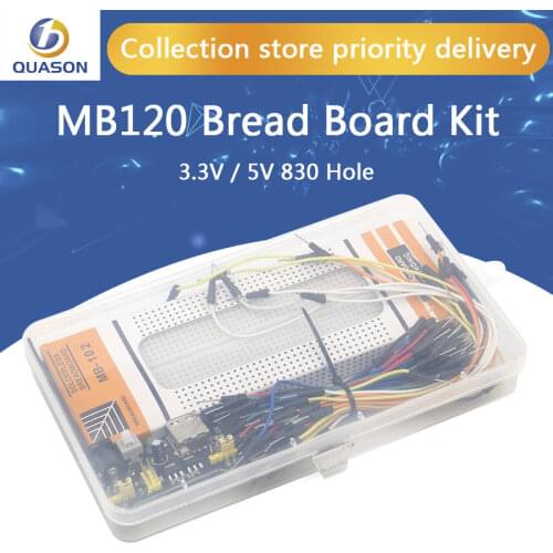 3.3V/5V MB102 Breadboard power module+MB-102 830 points Solderless Prototype Bread board kit +65 Flexible jumper wires
