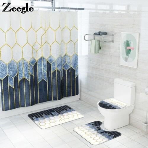 Marble Printing Bathroom Curtain Anti-slip Flower Carpet for Toilet Home Decoration Bath Mat Set Absorbent U-Shaped Toilet Rug