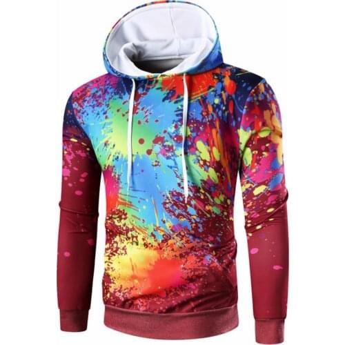 Colorful Splash Print Drawstring Men Hooded Sweatshirt Top Long Sleeve Hoodies new