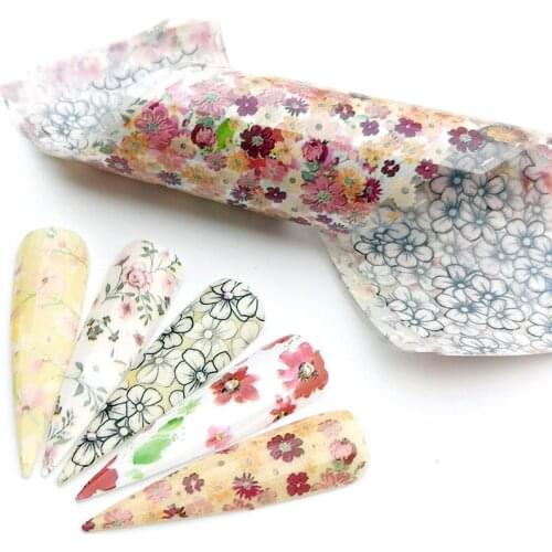 10PCS/Pack Floral Nail Foils Nail Art Transfer Stickers 3D Flowers Leaf Designs Decorations Adhesive Wraps Tattoo Manicure