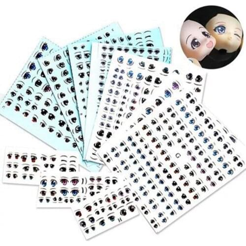 1Sheet Multistyles Cute Cartoon Eyes Stickers Anime Figurine Doll Face Organ Paster Clay Decals DIY Doll Accessories Toys Gifts