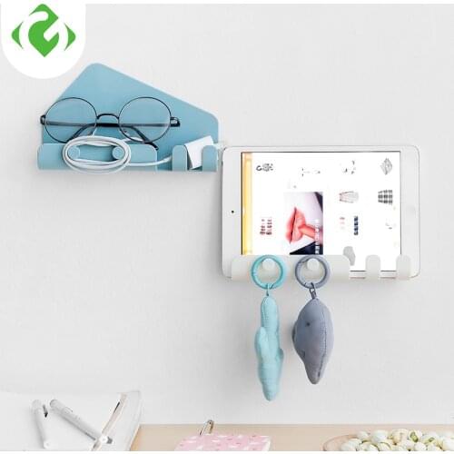 Wall Cell Phone Bracket 3 Colors Mobile Phone Charging Holder for Wall Traceless 4 Hook Receiving Hanger Bracket GUANYAO