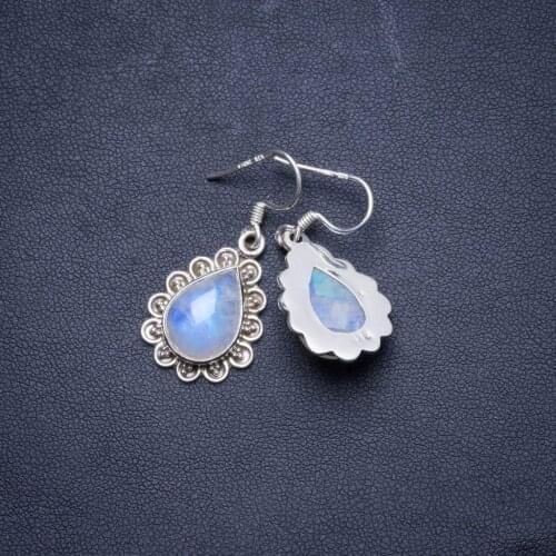 Natural Rainbow Moonstone Handmade Unique 925 Sterling Silver Earrings 1.5" X4555
