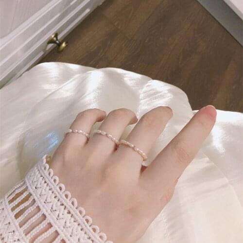 2020 New Fashion Imitation pears Round Rings Cute Romantic Geometric Ins style Korea Style Rings for Women Girls Jewelry