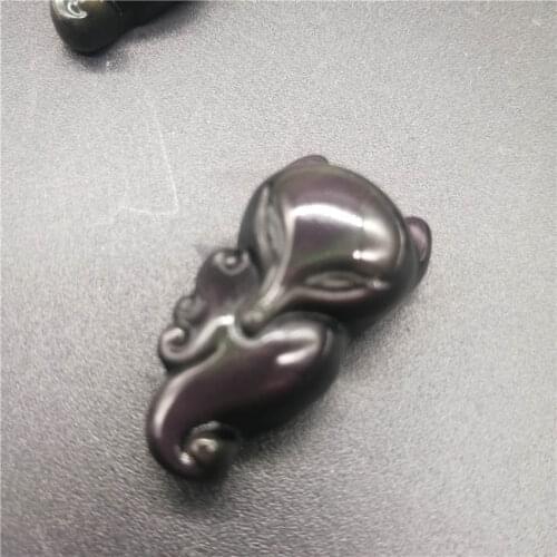 Natural Rainbow Eye Obsidian Small Nine-Tailed Fox Lucky Necklace Pendant Men and Women Crystal Stone Pendants jewelry gift