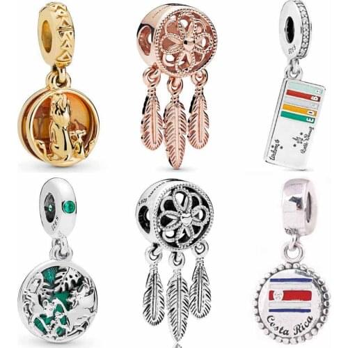 QANDOCCI Rose Spiritual Dream Catcher Simba Pumbaa And Timon Pendant Charm Fit Pandora Bracelet 925 Sterling Silver Bead Jewelry