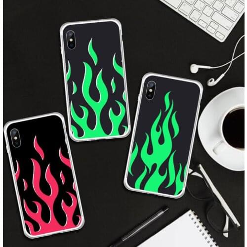 Cool fire flame Green Red Phone Case Transparent for iPhone 6 7 8 11 12 s mini pro X XS XR MAX Plus cover funda shell