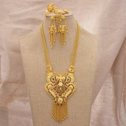 Luxury Dubai Arab Gold Color Jewelry Set for Women Ethiopian African wedding Jewelry set Necklace/earring/Ring Middle EastGifts