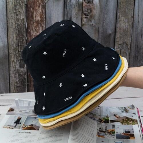 Japanese Ins Fisherman Hat Female Spring and Autumn Korean Personality Embroidery Star Hat Summer Outing Sunscreen Sun Hat Male