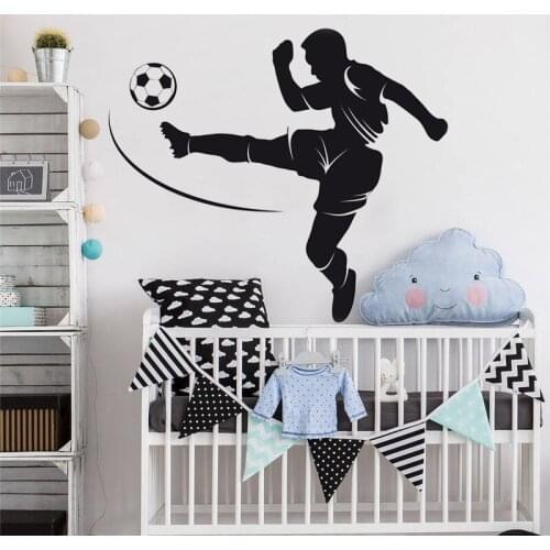 Silhouette of footballer beating on ball Wall Sticker Kindergarten Baby kids room decoration Decal Childrens home decor HY413