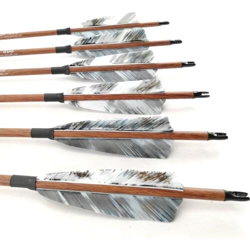Inals Archery Spine 400 500 600 Carbon Arrows Wooden Skin Shafts Turkey Vanes 100gr Points Compound Recurve Bow Hunting