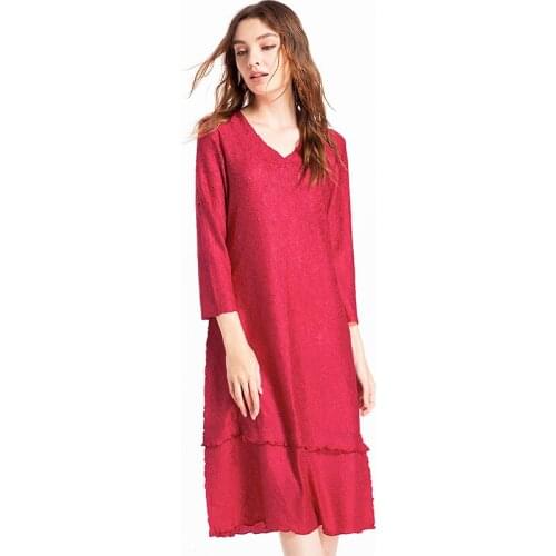 Heavy-duty pleated static color dress hem ear edge spring and autumn mid-long boutique womens clothing MIYAKE pleats free ship