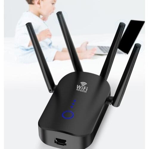 WiFi Extender Wireless Signal Repeater Booster 1200Mbps Wall-Through Strong WiFi-Dual Band Antennas 360° Full Coverage