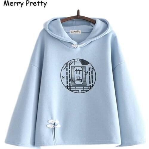 Merry Pretty Womens Cartoon Print Harajuku Hoodies Sweatshirts 2021 Winter Warm Long Sleeve Plus Velvet Thick Hooded Pullovers