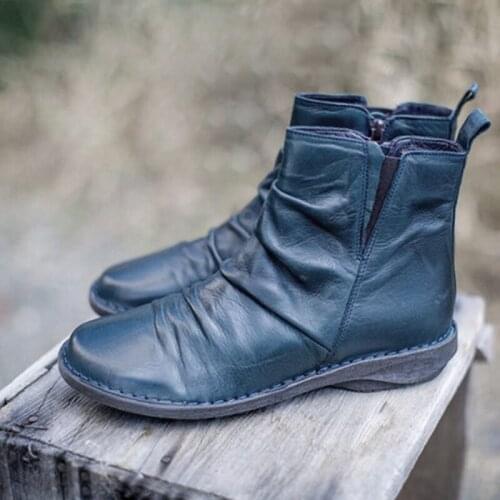 Women Boots 2021 Leather Ankle Boots Flat Shoes Autumn Winter Snow Boots Platform Zipper Punk Boots Ladies Shoes Botas Mujer