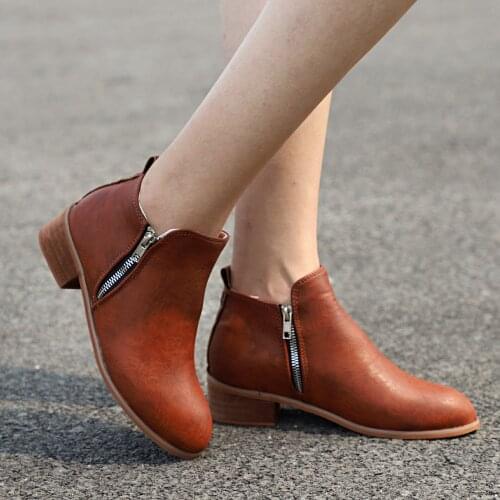 Women Boots Vogue Autumn Winter PU Female Side Zipper Boots Vintage Vogue Ankle Boot Feminina rfg56