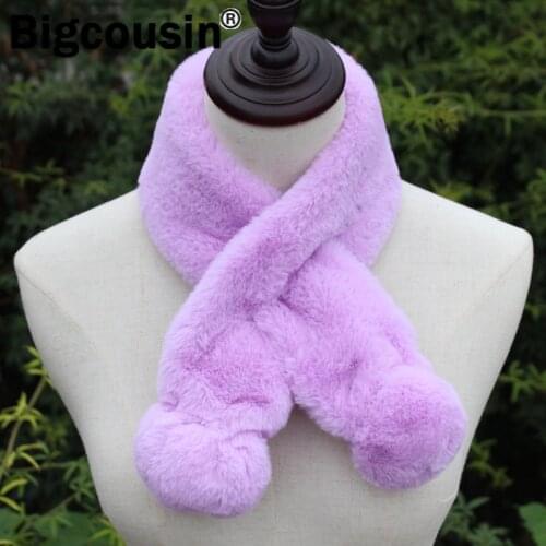2021 Faux Rabbit Fur Scarves For Women Pom Pom Design Portable Fashion Crossed Mufflers Winter Casual Solid Neck Warmer Wraps