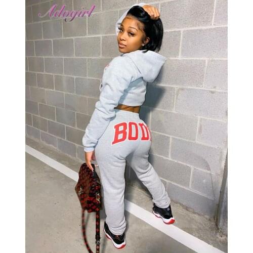 Antumn active womens set letter print Long Sleeve Hoodies tops Sweatpants Suit joggers sporty twop piece set outfit tracksuit