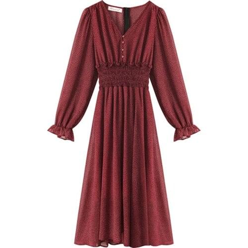 Werynica WL-D0107 2020 New Spring Round Neck Long Sleeve Solid Black Chiffon Dot Loose Big Size Dress Women Fashion Tide