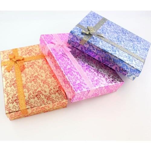 Mix colors Cardboard Jewelry Set Boxes for Necklace Earring Ring Rectangle Jewellery Jewelry box cases Display 18*12*3cm 1pcs