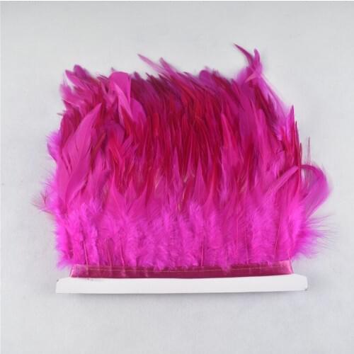 1yard 8-10cm Rose Red saddle rooster feather stripe trim cock feathers decoration quality clothing making feathers for crafts
