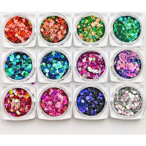 12Box/lot Diamond 3D Glitter Sparkle Chameleon Nail Flakes Sequin 3D Heaxgon Shape Sequin Glitters For Nail Art