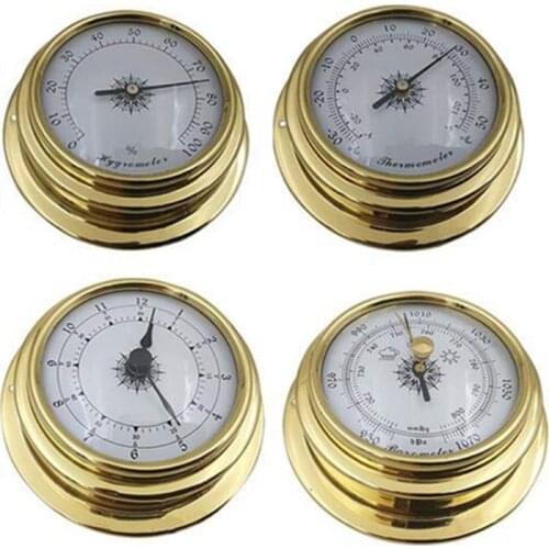 4 Inches 4 PCS/set Thermometer Hygrometer Barometer Watches Clock Copper Shell Zirconium Marine for Weather Station L69A