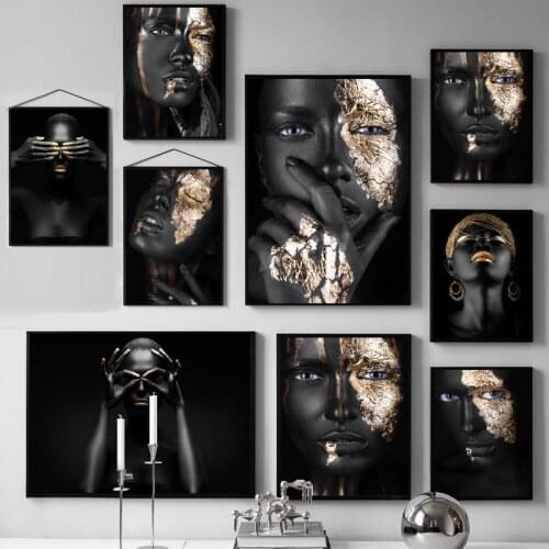 5D Diy Diamond Painting Black Gold Woman African Art on Cuadros Posters and Prints Scandinavian Wall Art Picture Diamond Art