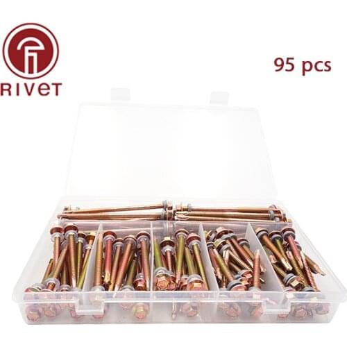 95 Pcs M5.5x45/60/100 With Washer Zinc-Plated Carbon Steel Hexagon Flange Head Wood Screw Hex Head Self Drilling Tapping Screw
