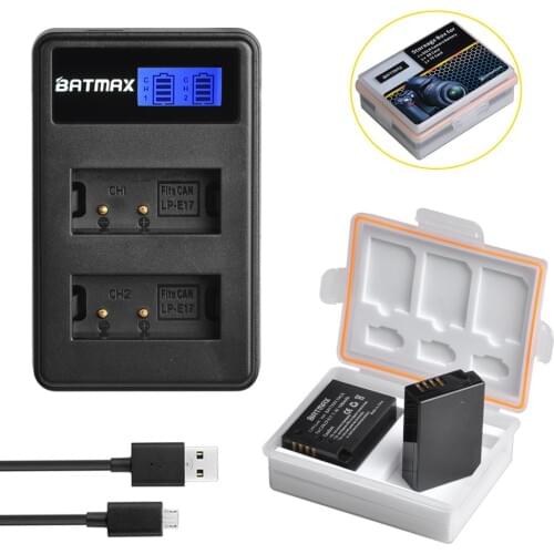 Batmax 2pcs LP-E17 LPE17 LP E17 Battery+LCD Dual USB Charger +Box for Canon EOS T6i 750D T6s 760D 800D M3 M5 M6 8000D Kissx8i