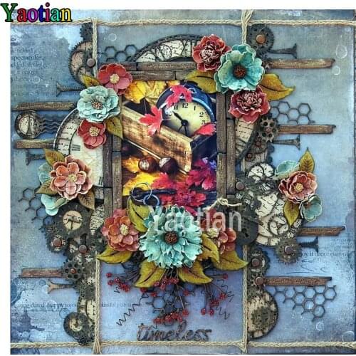 DIY diamond painting cross stitch Retro clock flower picture of rhinestone 5D mosaic diamond embroidery home decoration gift