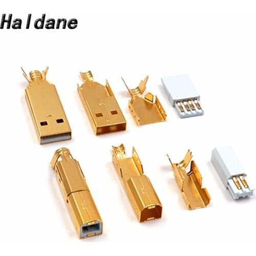 Free Shipping Haldane one pair High Quality Gold Plated USB 2.0 Type A to USB 2.0 Type B Male Plug Connector for DIY USB cable