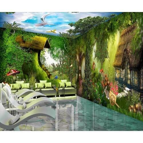 Customized large 3D mural wallpaper forest cabin whole house childrens room background wall