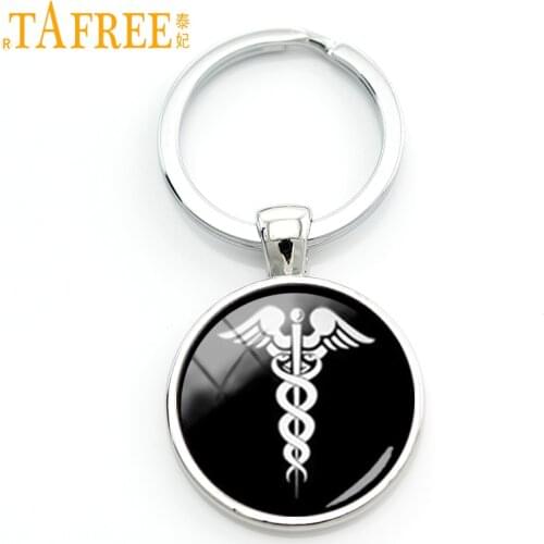 TAFREE Retro charm medical caduceus key chain classic caduceus medical symbol keychain doctors jewelry gift KC325