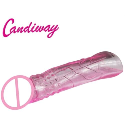 CandiWay Huge Crystal Realistic Penis Reusable Delay Condom Clitoris Stimulator Adult Products Sex Toys For Men Women 1PC