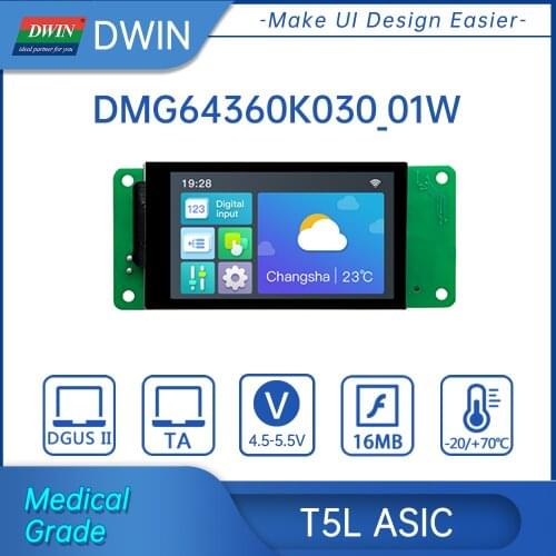 DWIN 4.3 Inch Commercial Grade UART TFT Touch Module HMI Display 800*480 IPS Screen 232/485 Interface ,DMG80480T043_A5W