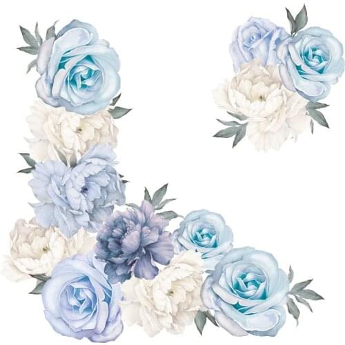 Elegant Blue peony flower combination wall sticker TV background wall living room bedroom Home Decor High Quality Wall Stickers