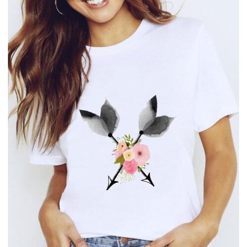 Women Graphic Flower Fashion Elegant Girl Printing Casual Spring 90s Summer Lady Clothes Tops Tees Print Female Tshirt T-Shirt