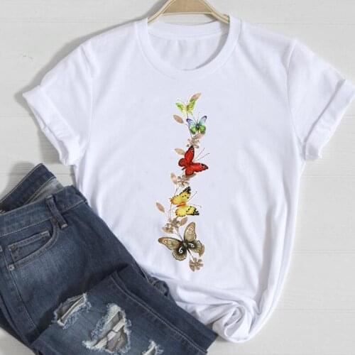 T-shirts Lady Print Clothes Graphic Female Tee T-Shirt Women Printing Butterfly 90s Fashion Cute Style Spring Summer Tshirt Top