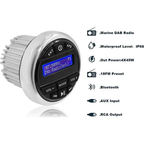 Marine Audio Waterproof Stereo Bluetooth Boat Radio Audio FM AM Receiver DAB Sound System For RV ATV Yacht Golf Cart Motorcycle