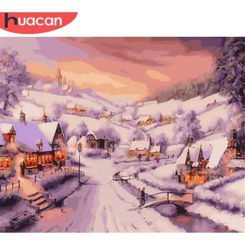 HUACAN Paint By Number Snow House Drawing On Canvas HandPainted Painting Art Gift DIY Pictures By Number Winter Kits Home Decor