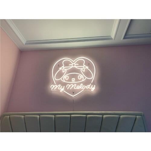 Custom My Melody Anime Led Kawaii Cute Neon Sign Light Decor Indoor Room Wall Hanging Girl Gift Birthday Home Room Bedroom Neon