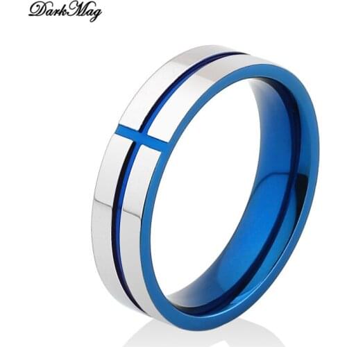 DarkMag Vintage Blue Cross Fashion For Women Gold Ring Female Bohemian Wedding Party Gifts Stainless Steel Jewelry
