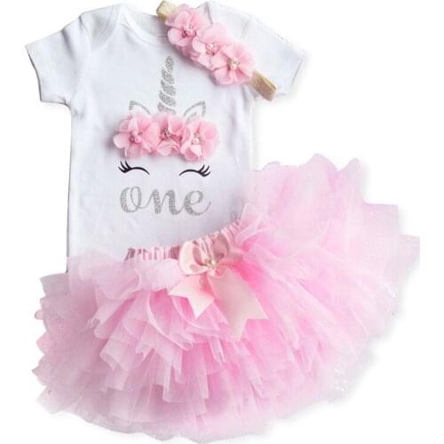 Newborn Girl Clothes Baby Unicorn Clothing Sets 2019 Summer Floral Baby Girl Romper With Tutu Skirt Headband Christening Outfit