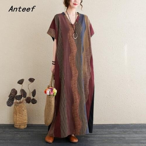 Short sleeve cotton vintage stripe dresses for women casual loose maxi long woman summer dress elegant clothes 2021