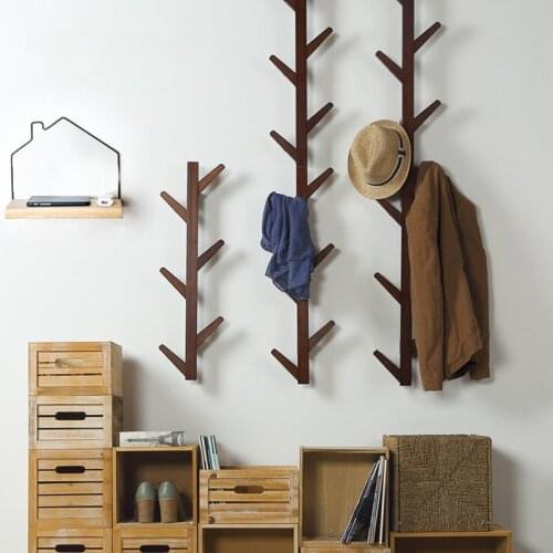 6/8 Hook Creative Tree Branch Shaped Solid Wood Wall Mounted Hanger Hall Entrance Decoration Hat Coat Rack Wall Decoration Hook