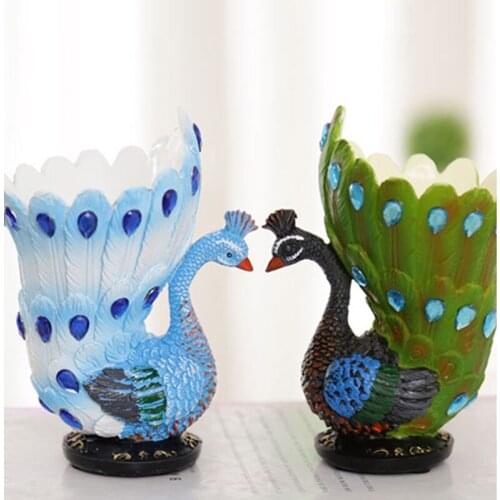 Creative Personalized Peacock Shaped Makeup Brush Pen Holder Natural Resin Craft Gift Decoration Home Office Desk Decoration