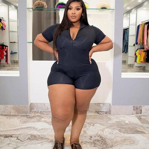 Summer Plus Size Women Clothing Wholesale One Piece Outfits Zipper Jumpsuits Shorts Stretchy Sexy Jumpsuits Bodycon Dropshipping