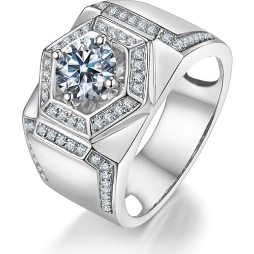 Real 1.0 Carat Moissanite Gemstone Men Ring Wedding Engagement Promise 100% 925 Sterling Silver Party Punk Brand Fine Jewelry